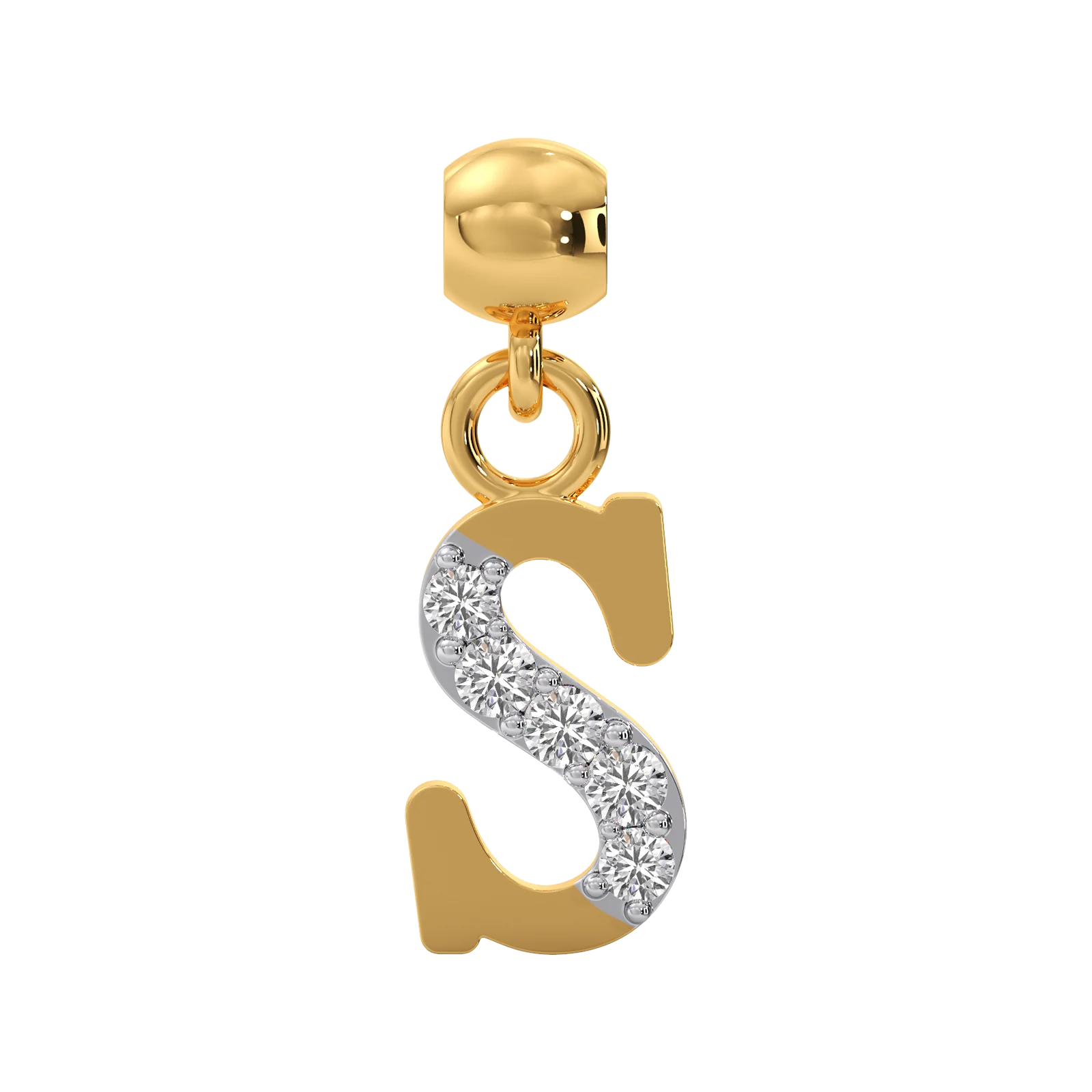 S Alphabet Diamond Charm - 14KT Yellow Gold