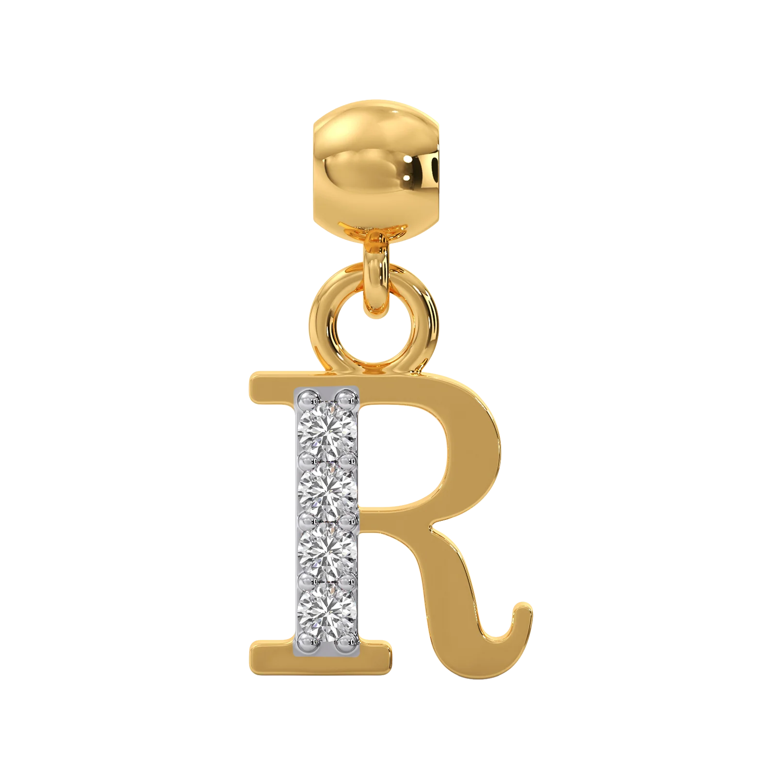 R Alphabet Diamond Charm - 14KT Yellow Gold