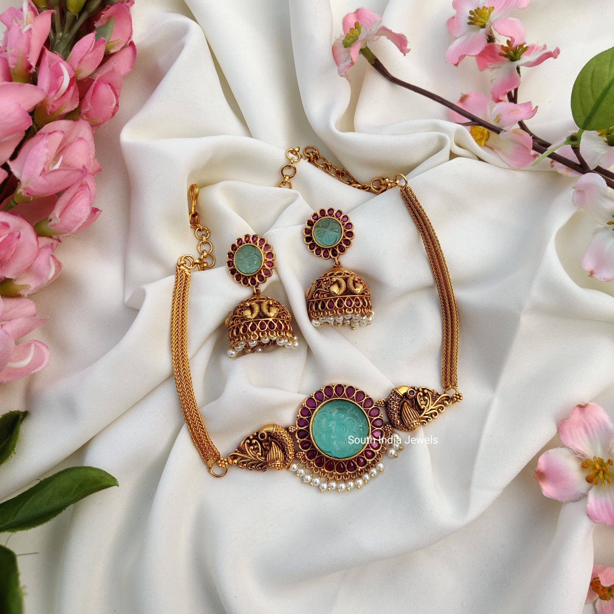 Dual Peacock Choker with Pearls — view 2