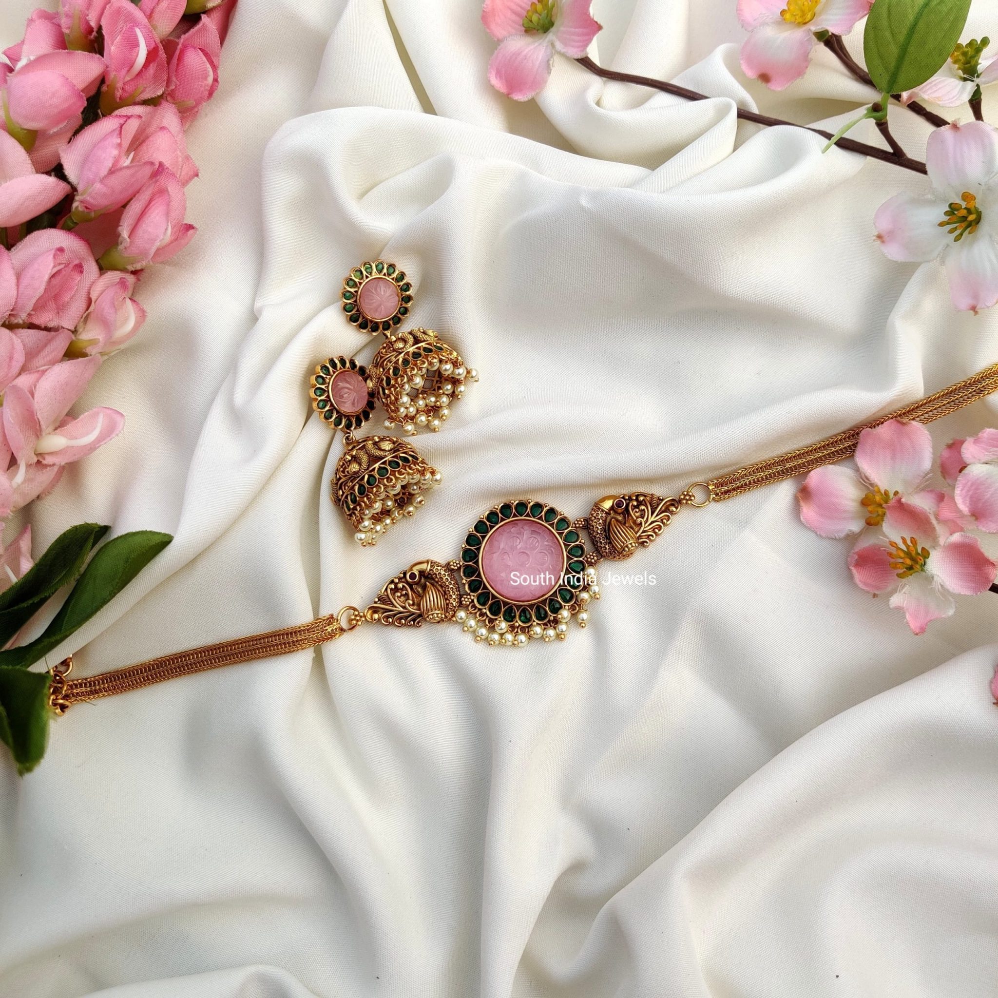 Dual Peacock Choker with Pearls — view 3