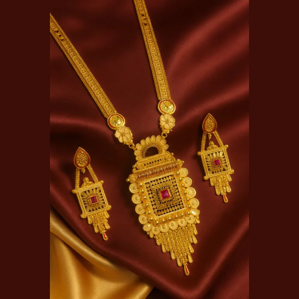 Gold Plated Ranihaar Long Necklace Set