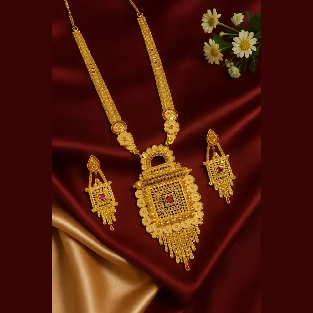 Gold Plated Ranihaar Long Necklace Set — view 2