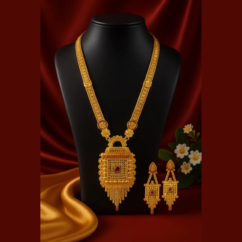 Gold Plated Ranihaar Long Necklace Set — view 3