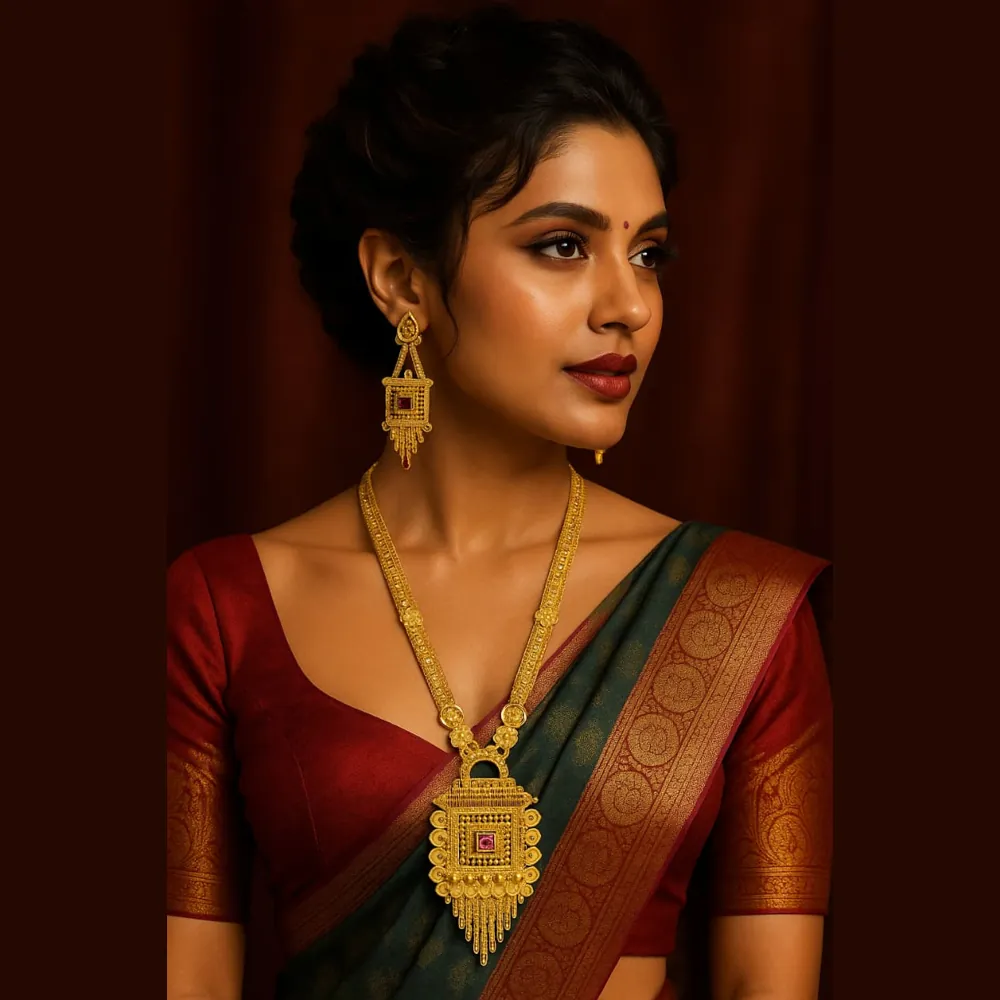 Gold Plated Ranihaar Long Necklace Set — view 4