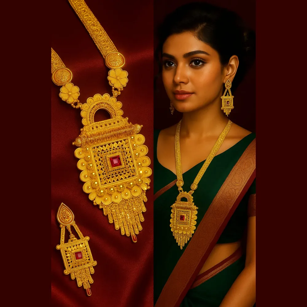 Gold Plated Ranihaar Long Necklace Set — view 5