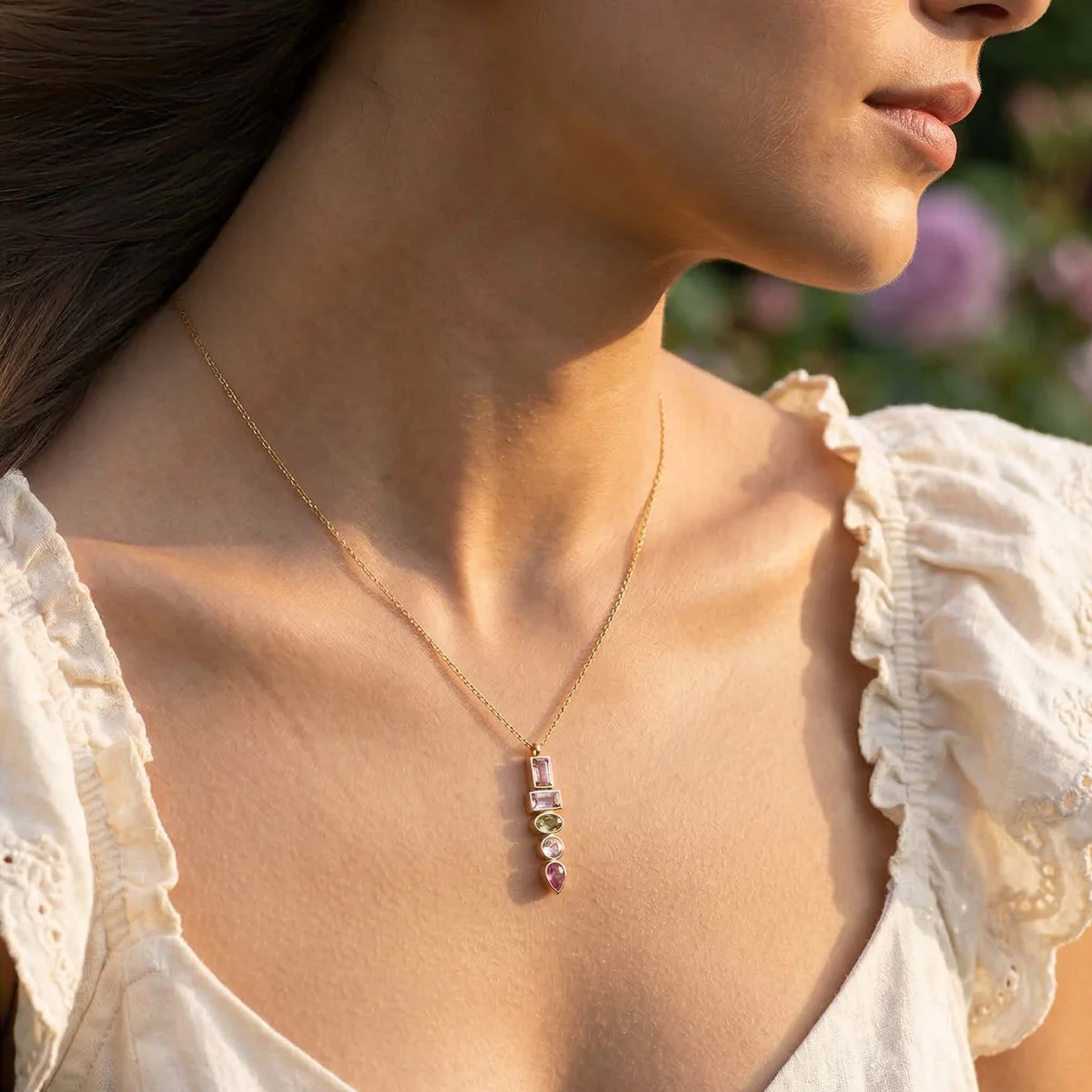Nysa Cascade Multi Gem Pendant Necklace — view 2