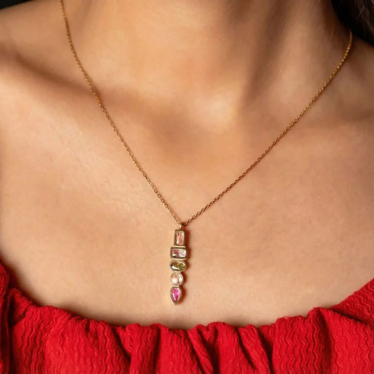 Nysa Cascade Multi Gem Pendant Necklace — view 4