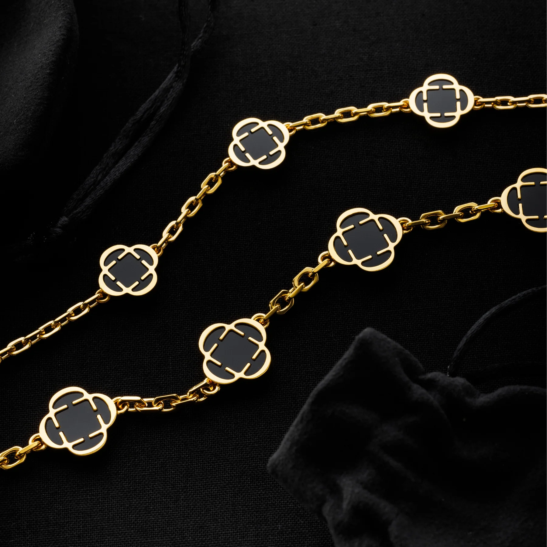 Onyx Clover Stone Necklace — view 2