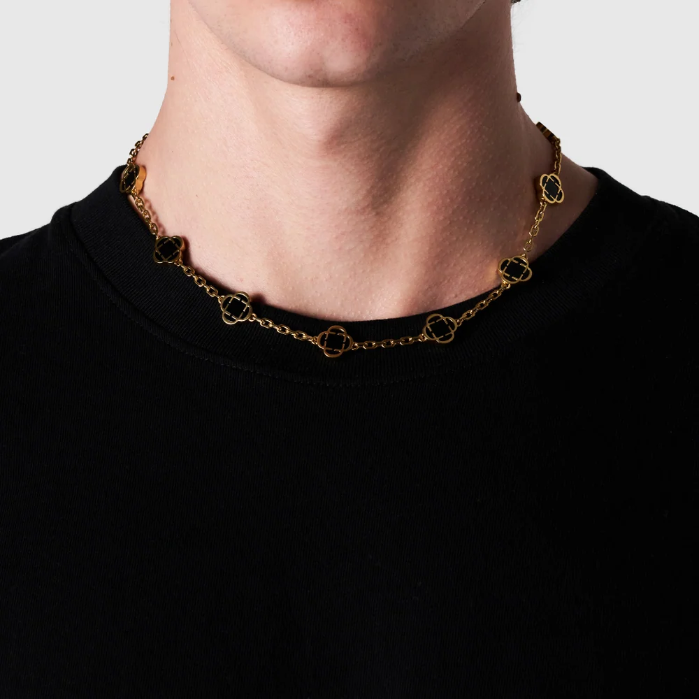 Onyx Clover Stone Necklace — view 3