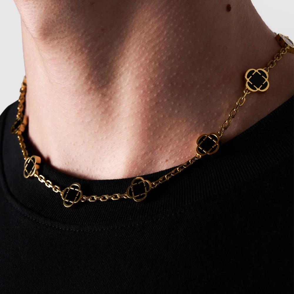 Onyx Clover Stone Necklace — view 4