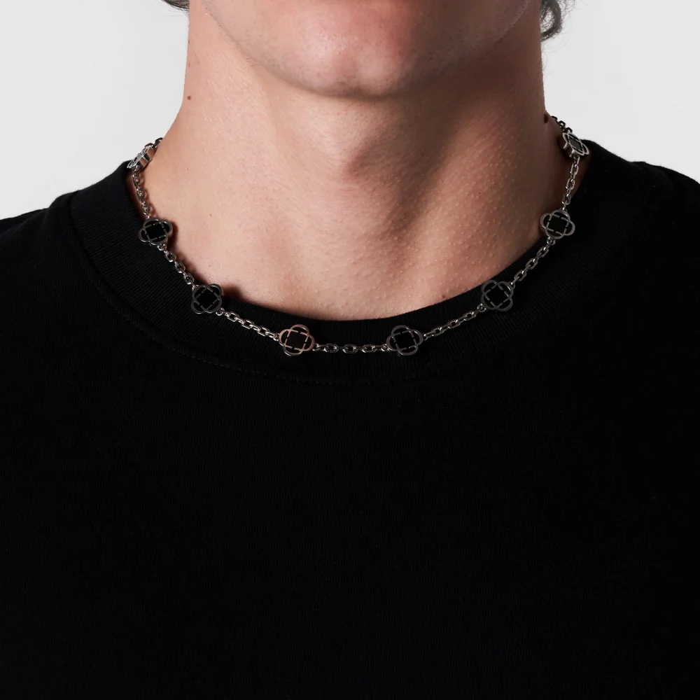 Onyx Clover Stone Necklace — view 5