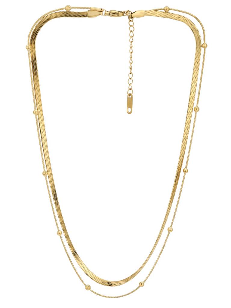 Gold Plated Snake & Delicate Sphere Layered Necklace — view 3