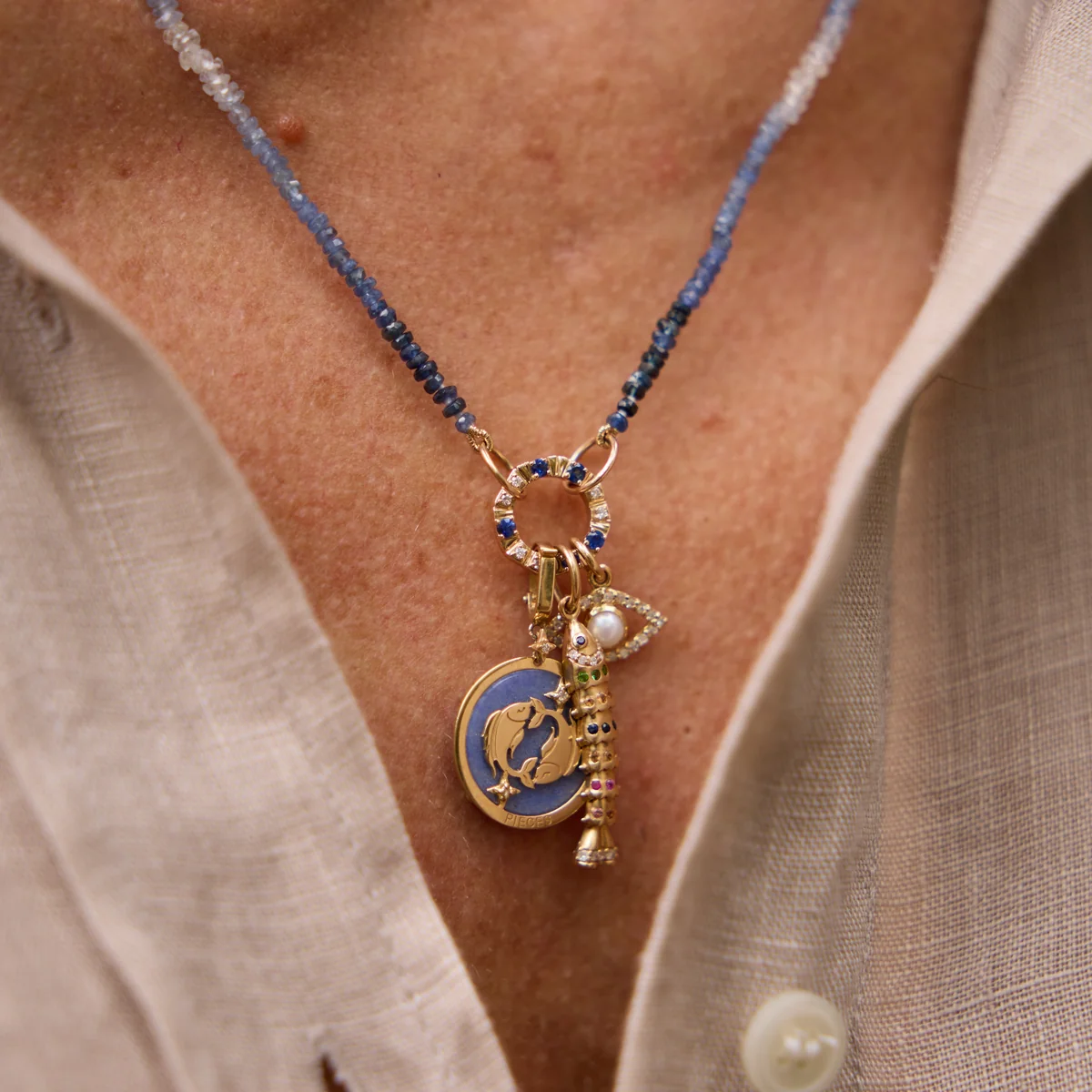 Pisces Zodiac Gold Pendant — view 2
