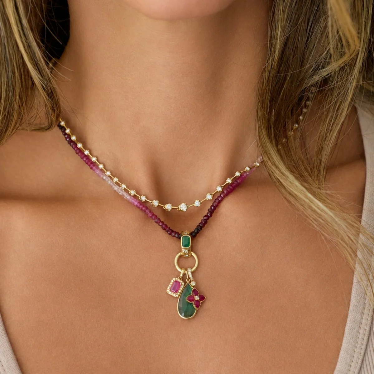 Emerald Cluster Charm Pendant — view 2