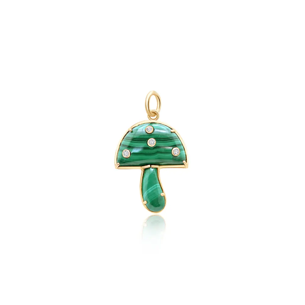 Yellow Gold Malachite Mushroom Pendant with Diamonds