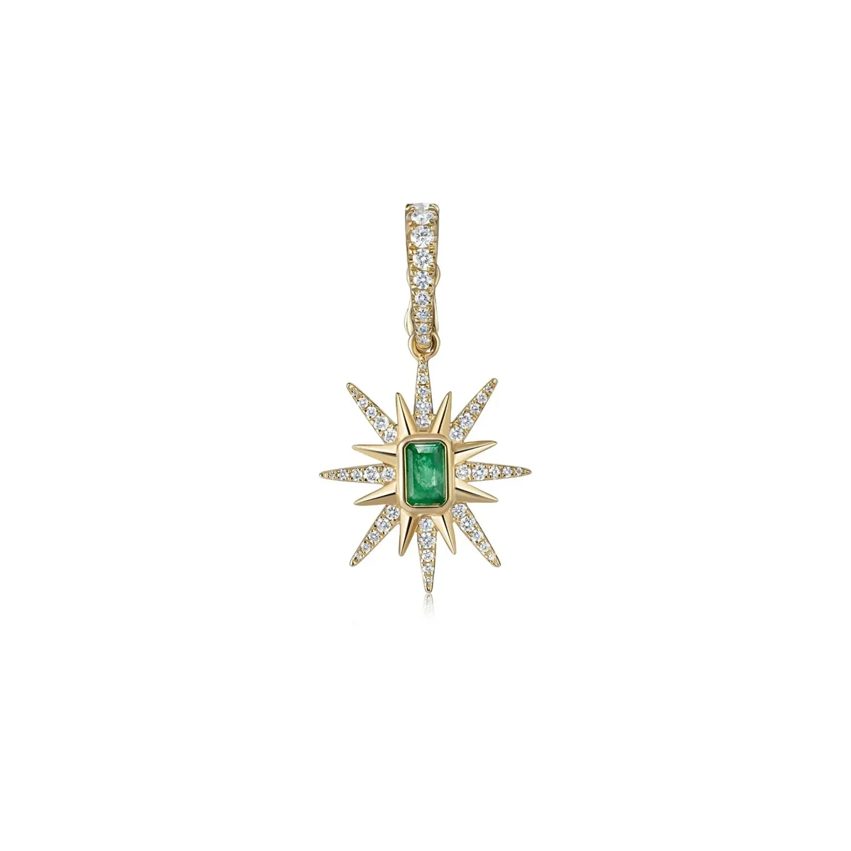 Emerald-Cut Emerald Starburst Diamond Pendant in 18K Yellow Gold