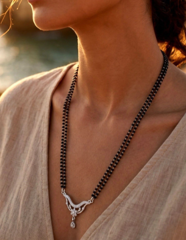 Layered Black Bead Mangalsutra — view 2