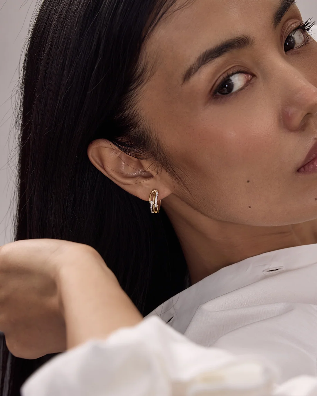 Slim Diamond Hoop Earrings — view 5