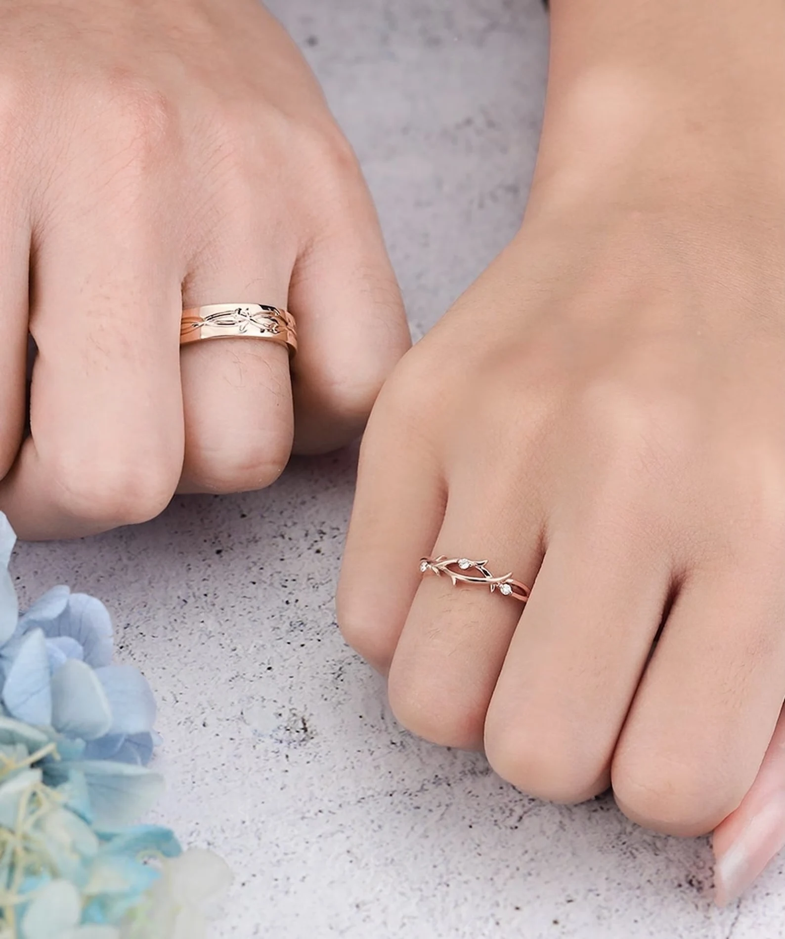Rose Gold Wedding Band Set — view 5