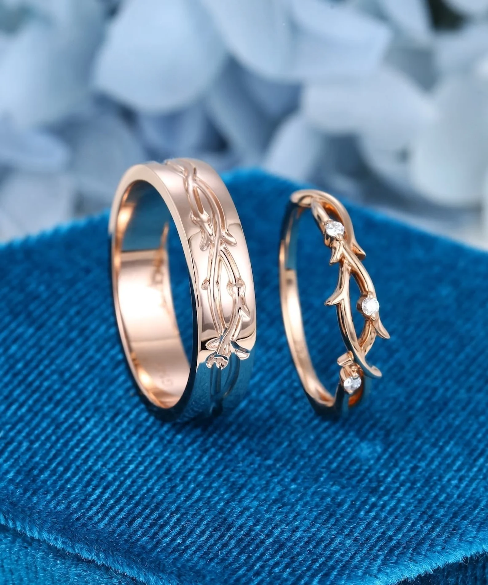 Rose Gold Wedding Band Set