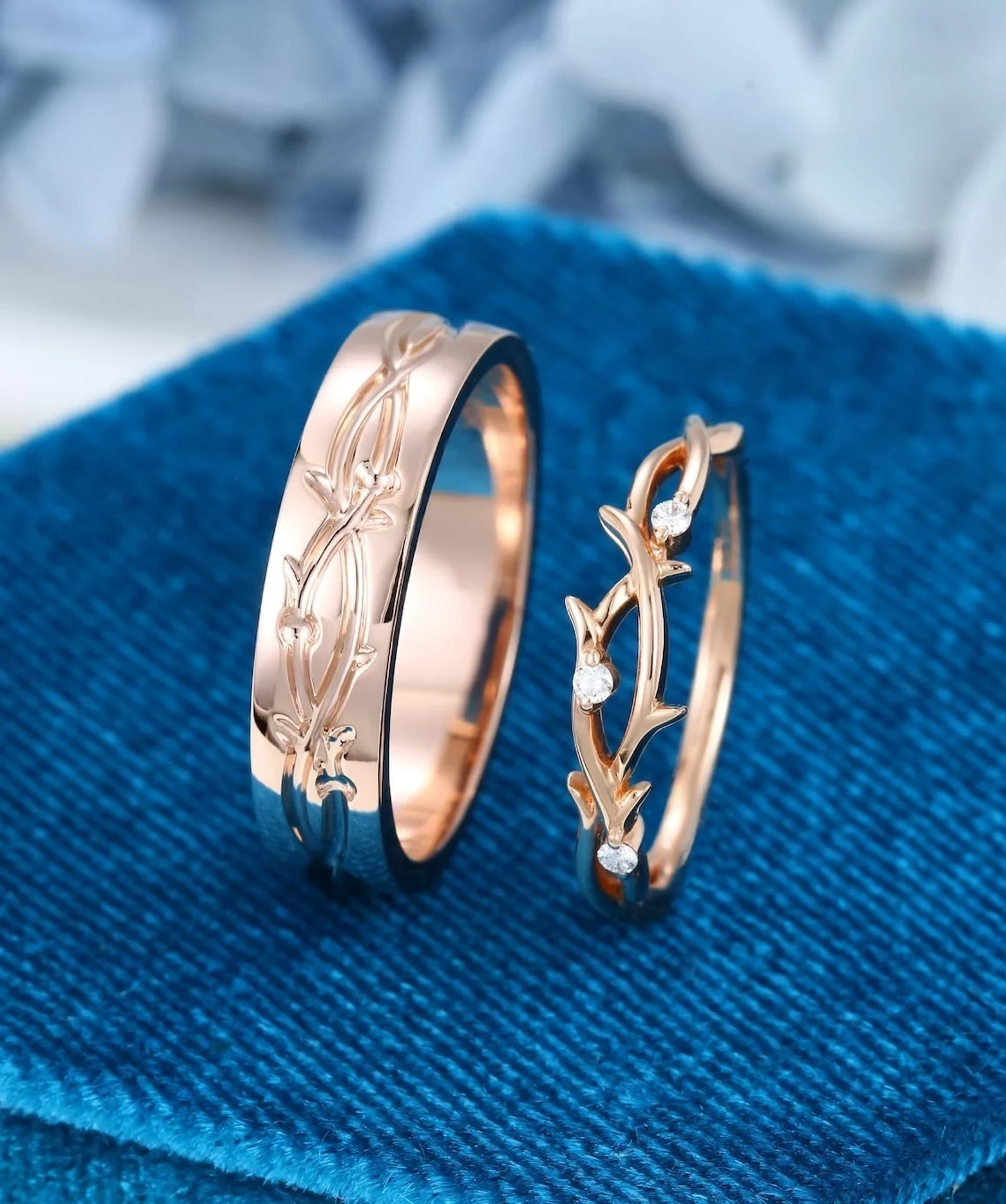 Rose Gold Wedding Band Set — view 2
