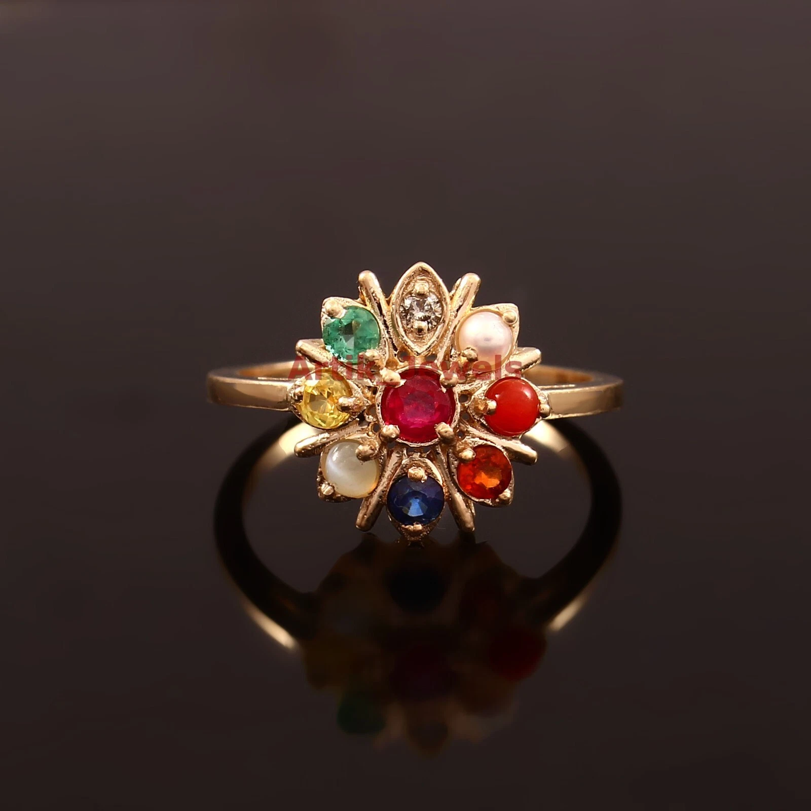 Colorful Navratna Gold Ring