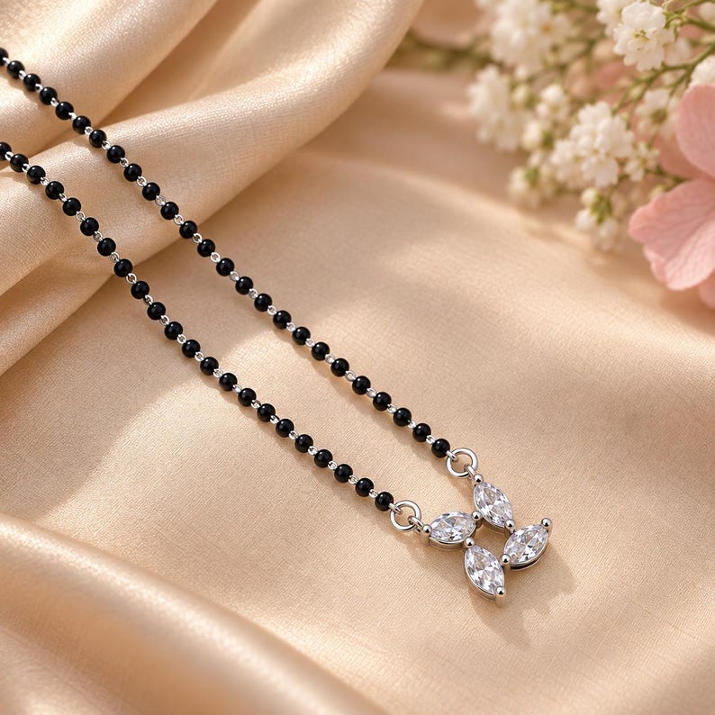 Silver Black Bead Chain — view 4