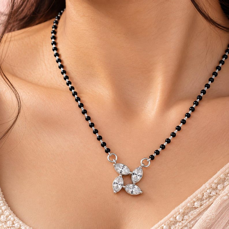 Silver Black Bead Chain — view 6