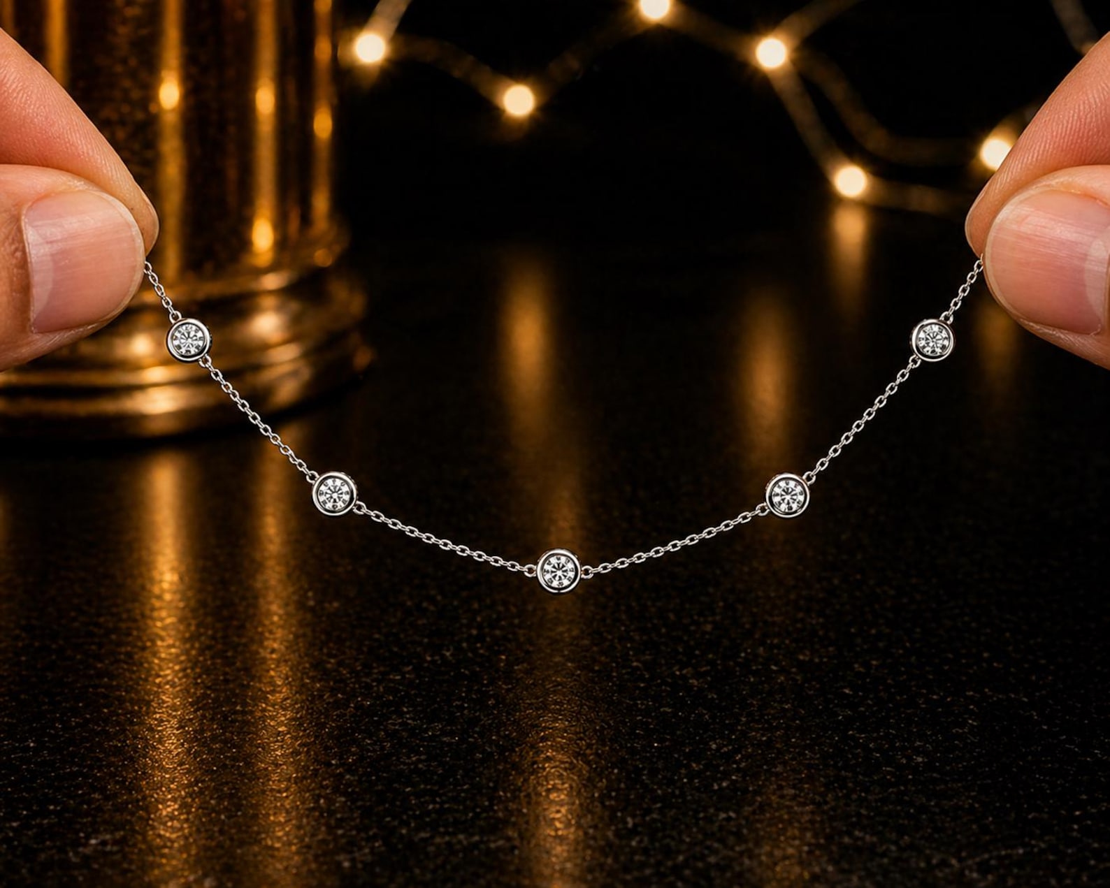 Delicate Platinum Necklace — view 3