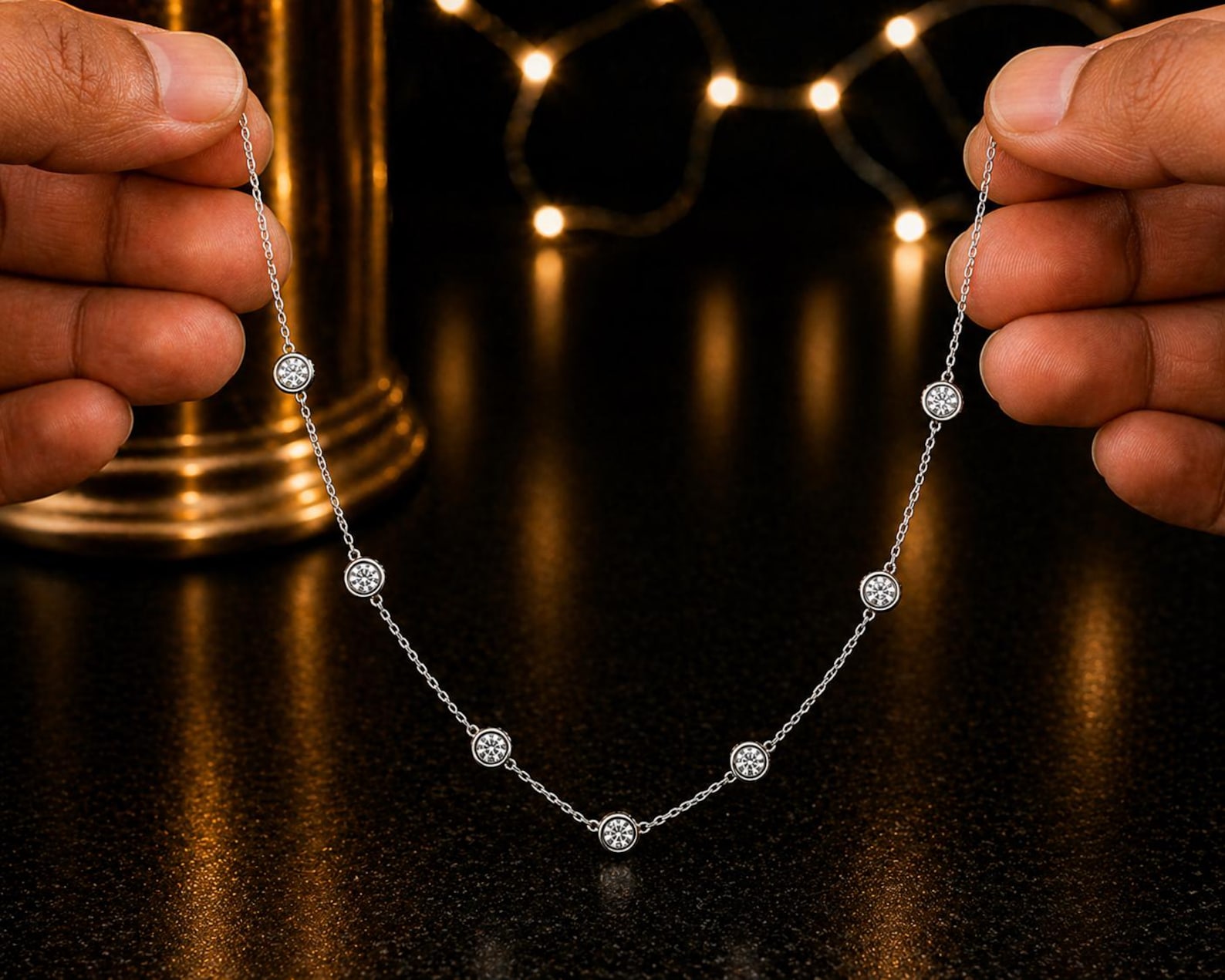 Delicate Platinum Necklace — view 7